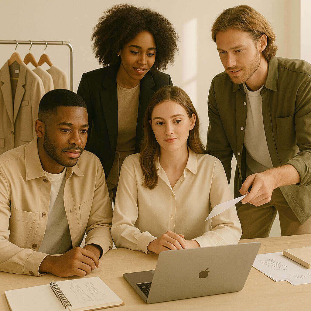 Wearfect team collaborating in a bright office setting